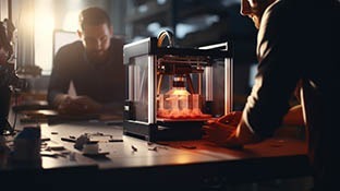 Ingenieur erstellt ein Modell mit einem 3D-Drucker
