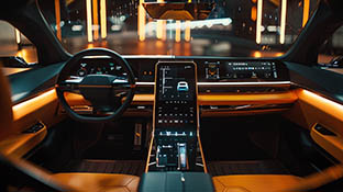Innenraum eines Autos mit modernen Infotainmentsystemen